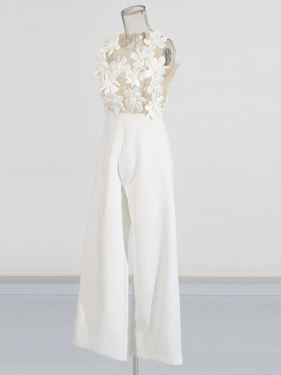 Zalia Atelier | White Appliques Jumpsuit