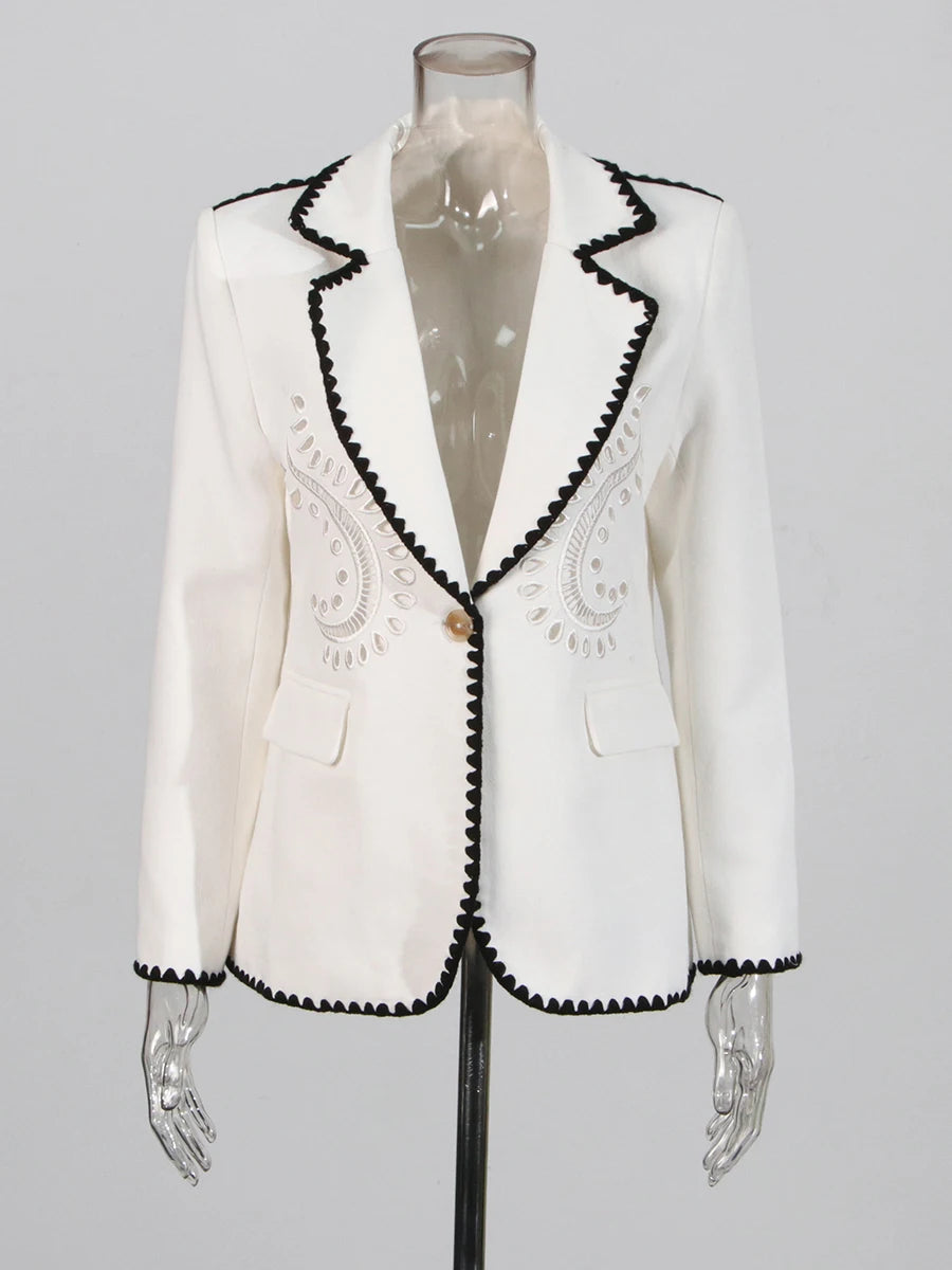 Zalia Atelier | White Blazer Embroidered Design