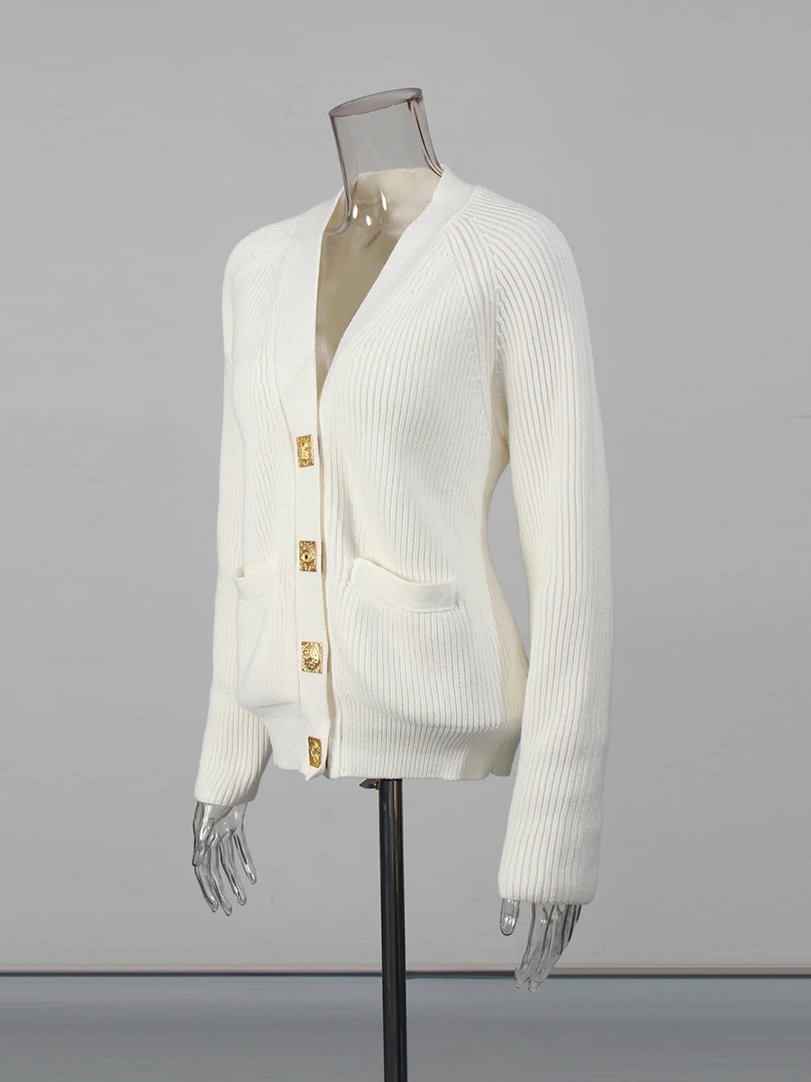 White Cardigan with Applique Buttons | Zalia Atelier