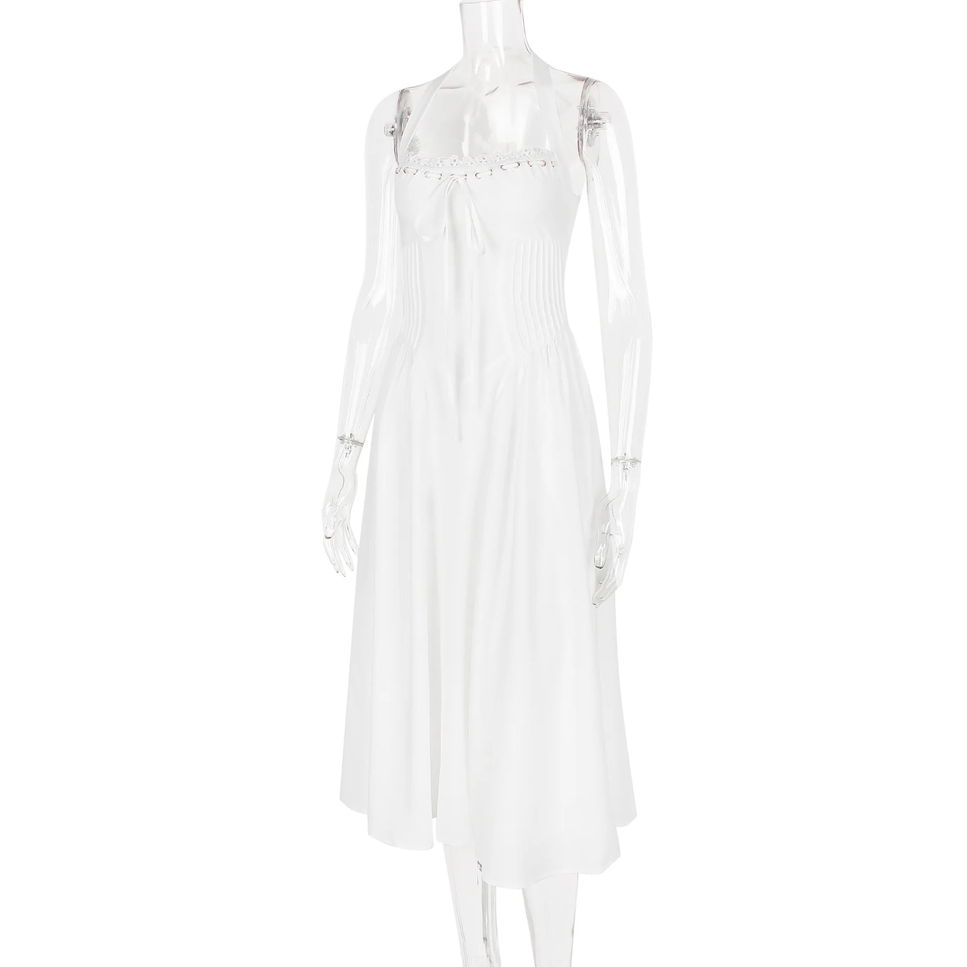 White Dress Halter Neck Drop Waist | House of CB Dupe