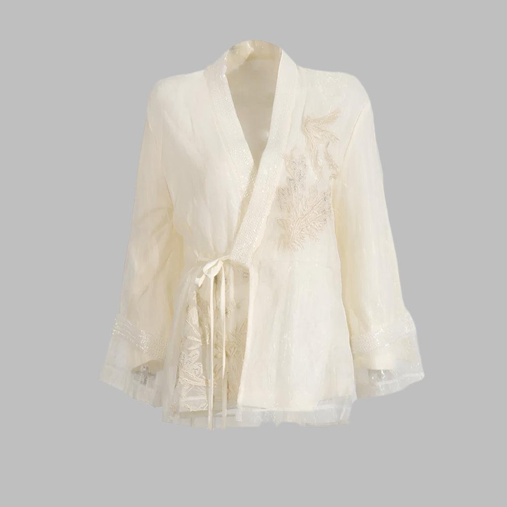 Zalia Atelier | White Embroidered Lace Jacket