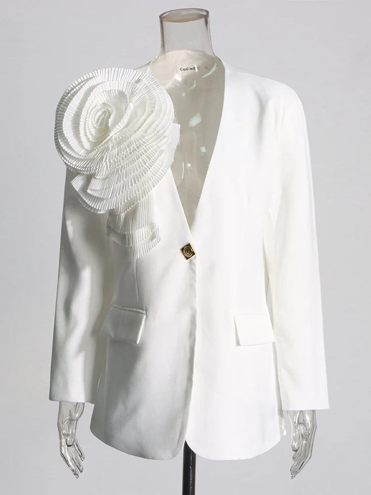 Zalia Atelier | White Floral Applique Blazer