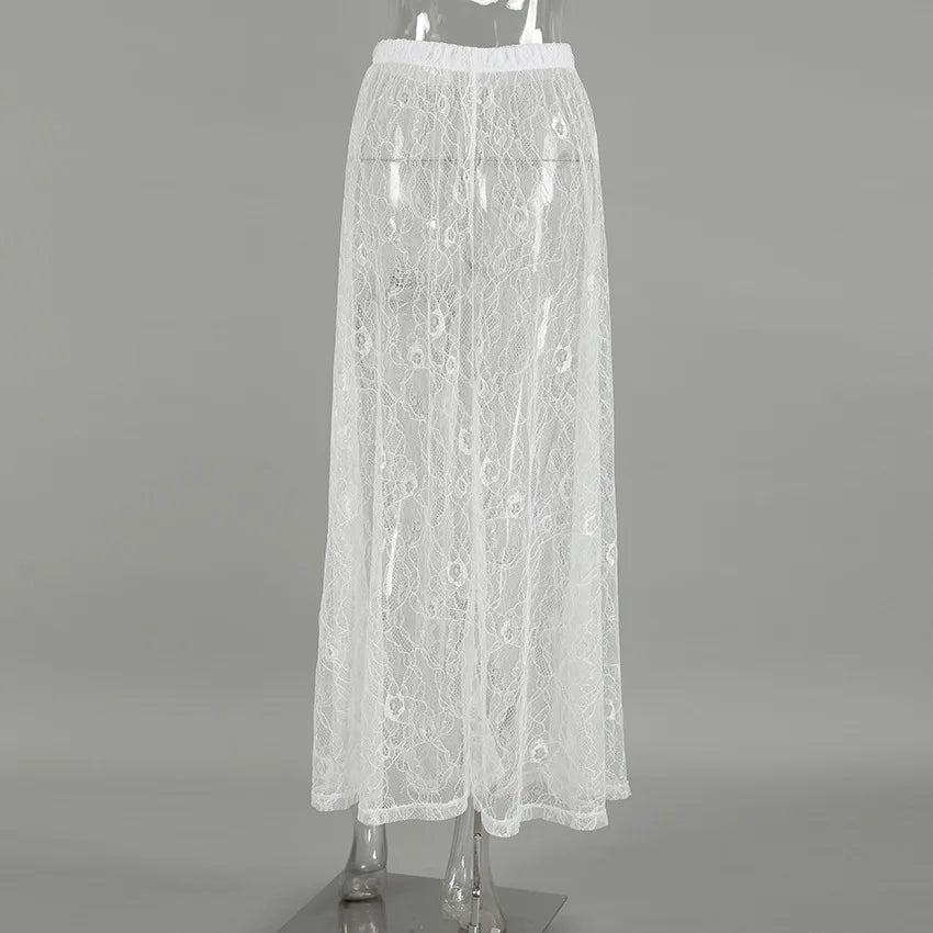 Zalia Atelier | White Lace Chiffon Skirt