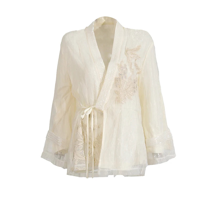 Zalia Atelier | White Lace Embroidered Jacket