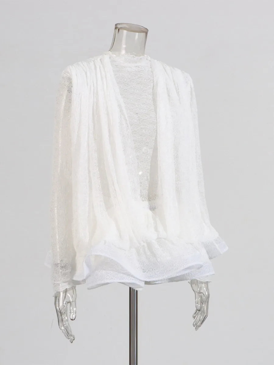 Zalia Atelier | White Lace Mini Dress Long Sleeves