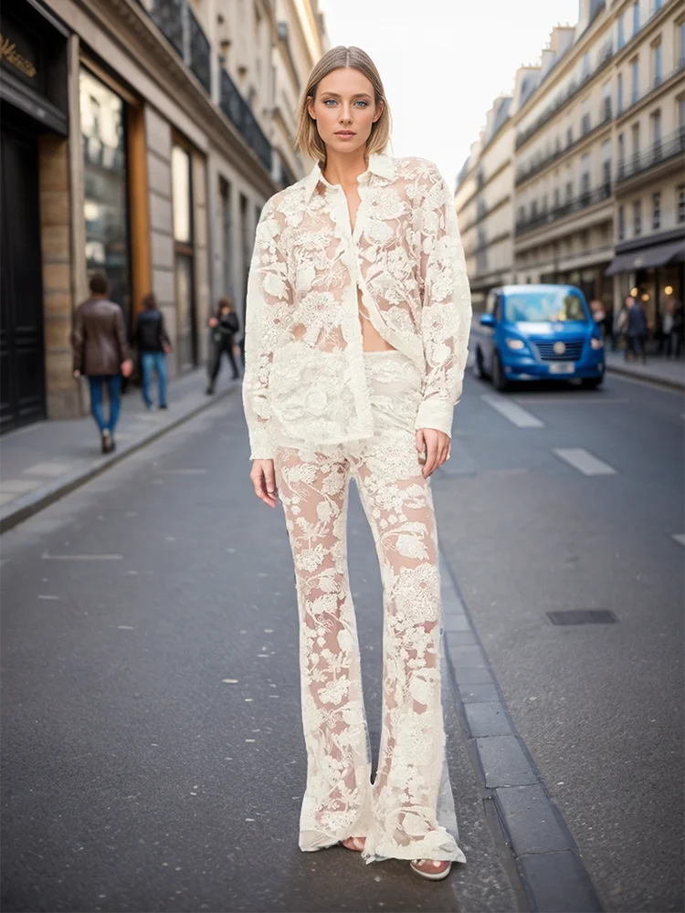 Zalia Atelier | White Lace Top and Trouser Set