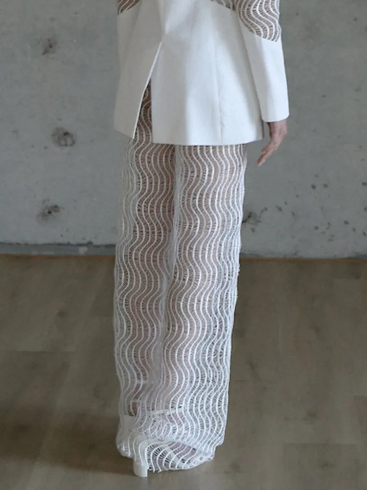 White Mesh Lace Pants Trousers