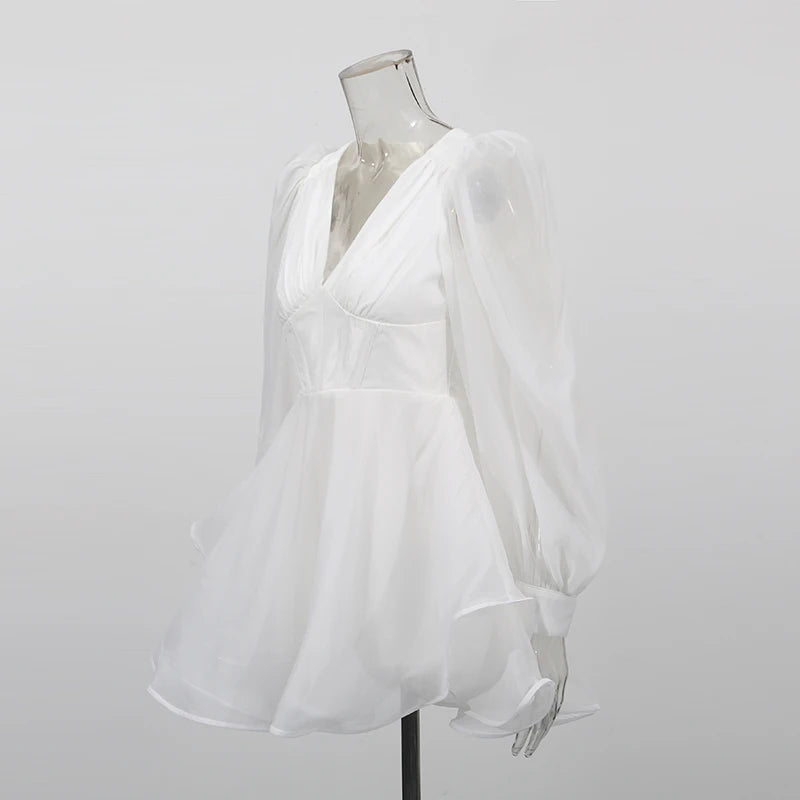Zalia Atelier | White Mini Dress Long Sleeves