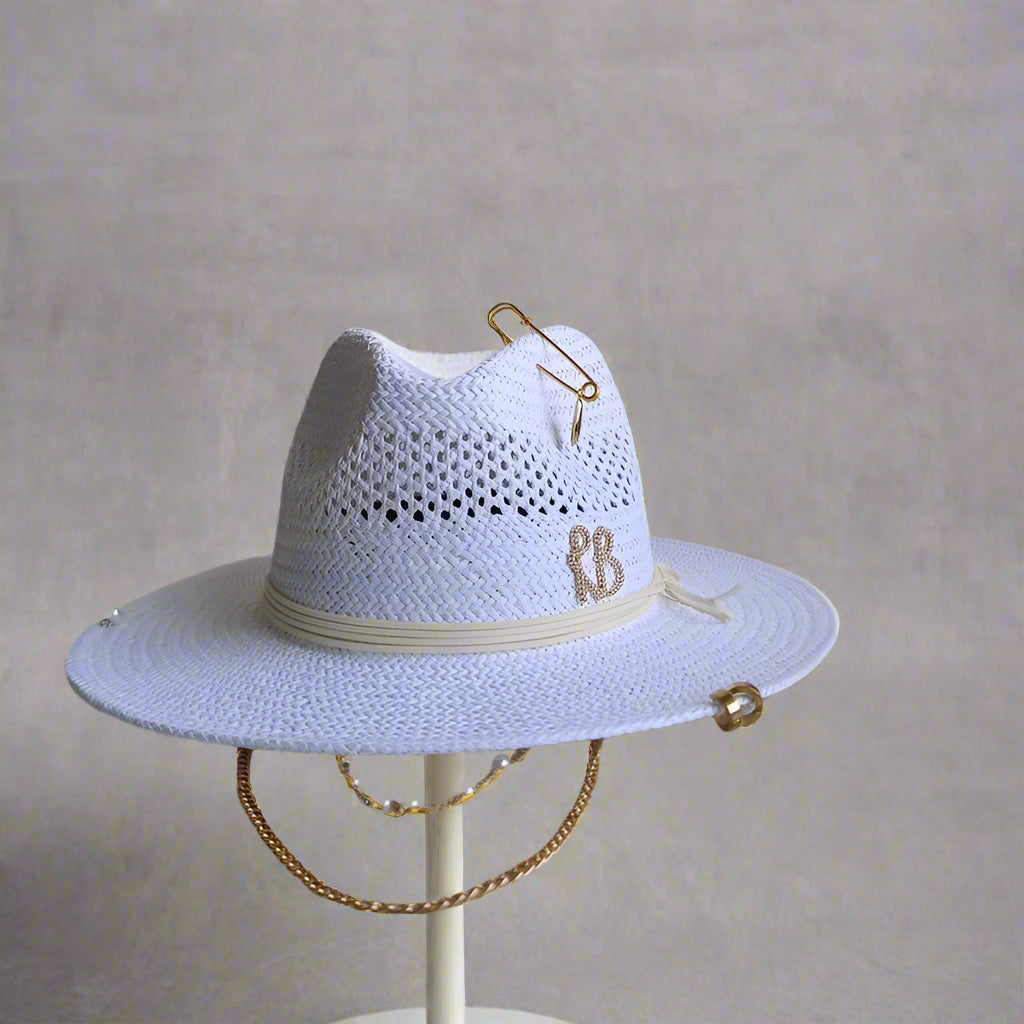 White Panama with Gold Appliques and Chain