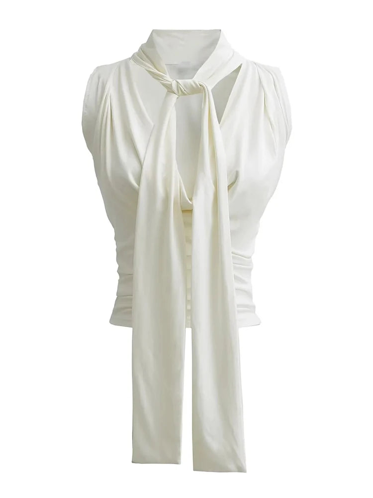 Zalia Atelier | White Scarf Collar Top