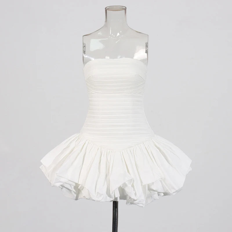 white shirred mini dress Shirred Puff Mini Dress BLUE / M