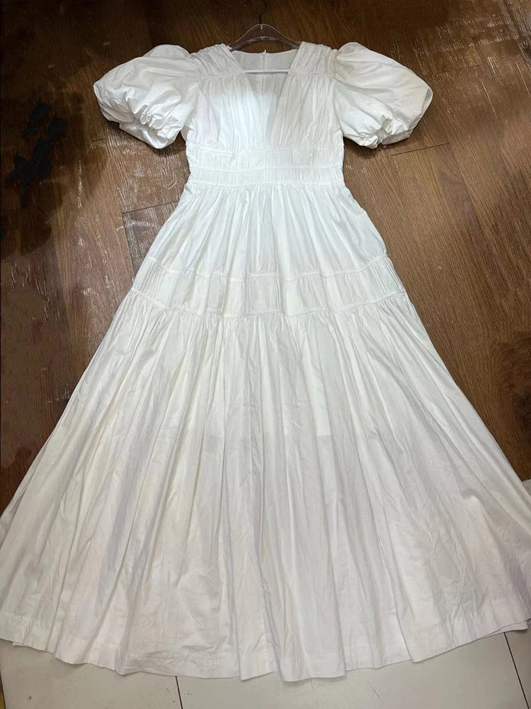 White puff sleeve midi dress | Zalia Atelier