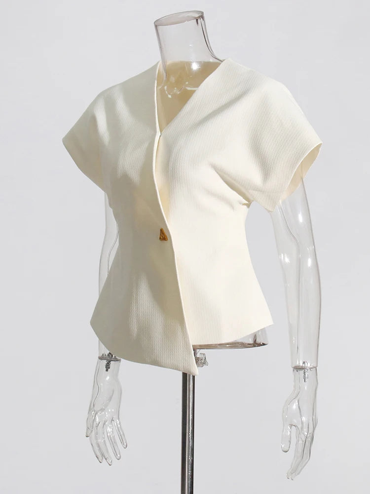Zalia Atelier | Wide Short Sleeve Blouse Button Applique