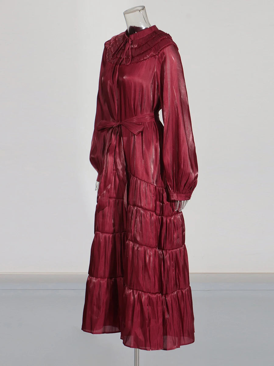 Zalia Atelier | Wine Belted Maxi Dress
