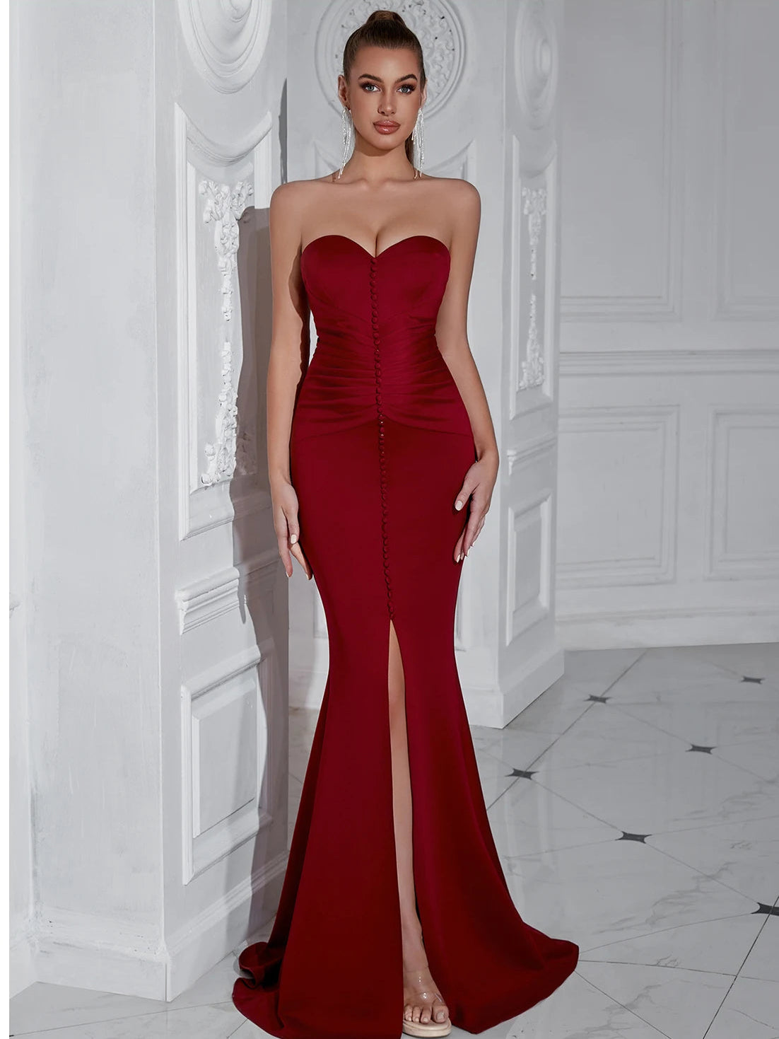 Zalia Atelier | Wine Red Strapless Dress