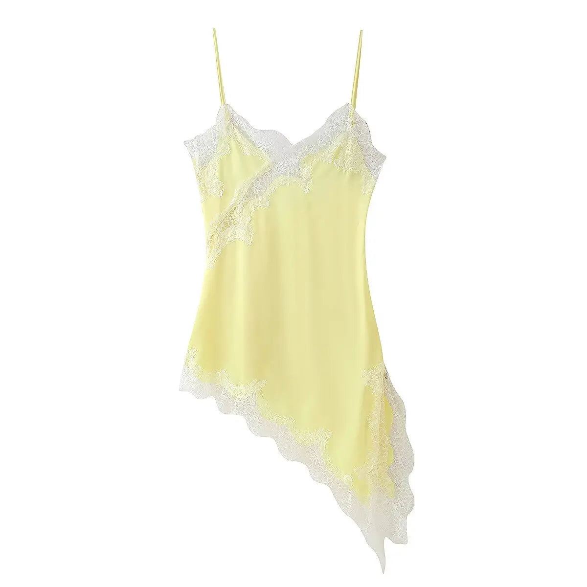 Yellow Asymmetrical Lace Trim Mini Dress | Zalia Atelier