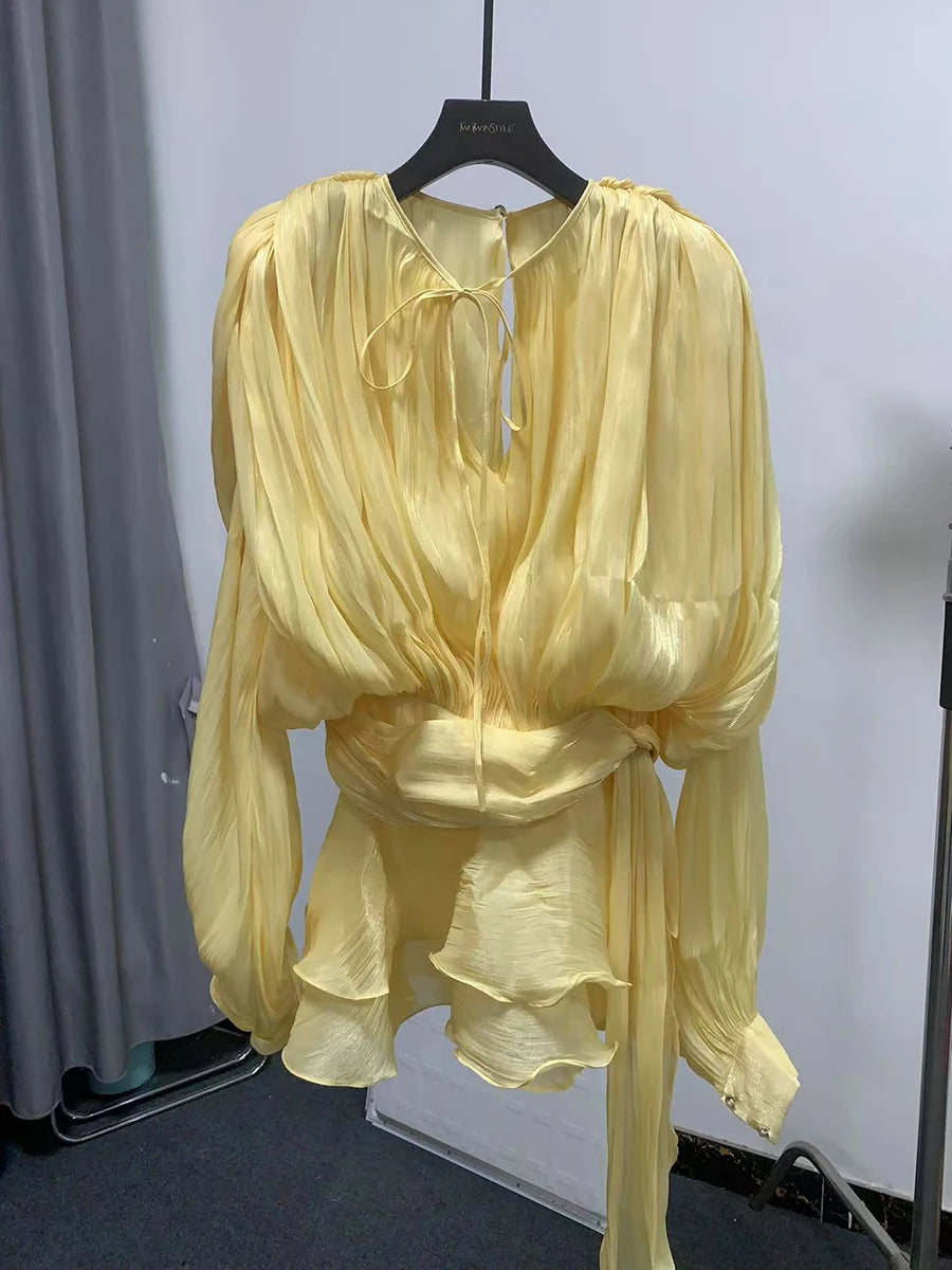 Zalia Atelier | Yellow Blouson Mini Dress