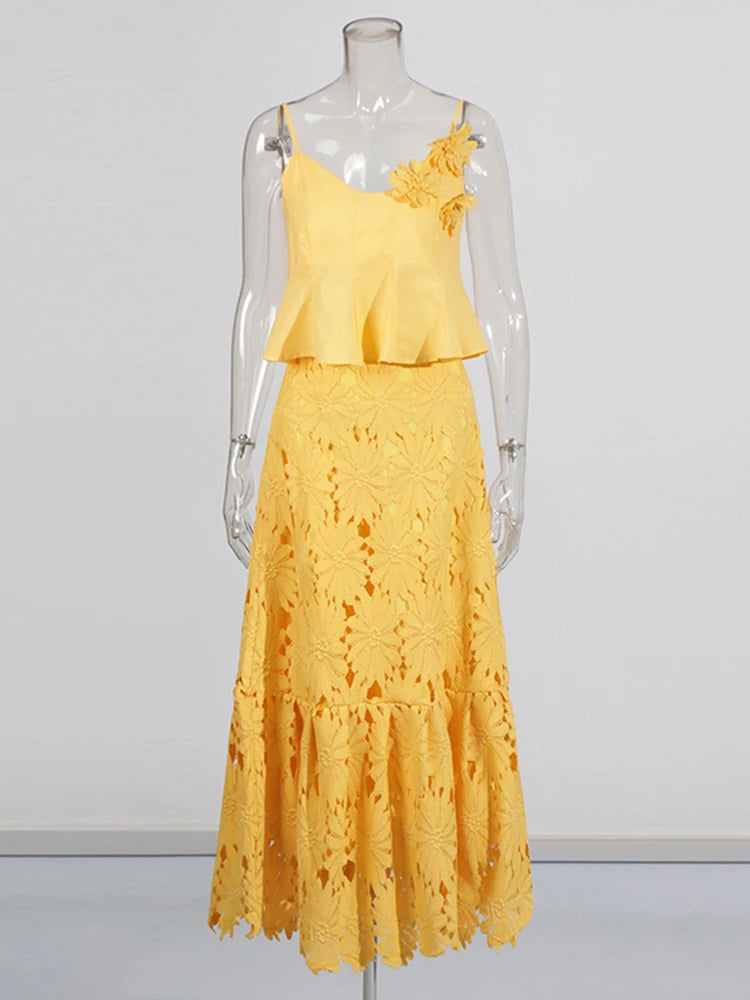 Zalia Atelier | Embroidered Lace Skirt Set