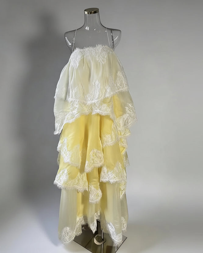 Yellow Lace Tiered Dress | Zalia Atelier