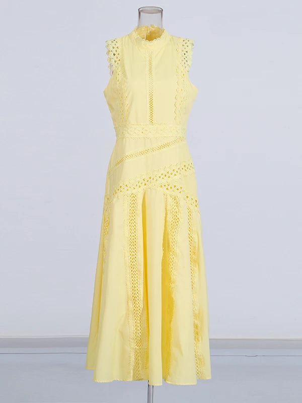 Zalia Atelier | Yellow O Neck Midi Dress
