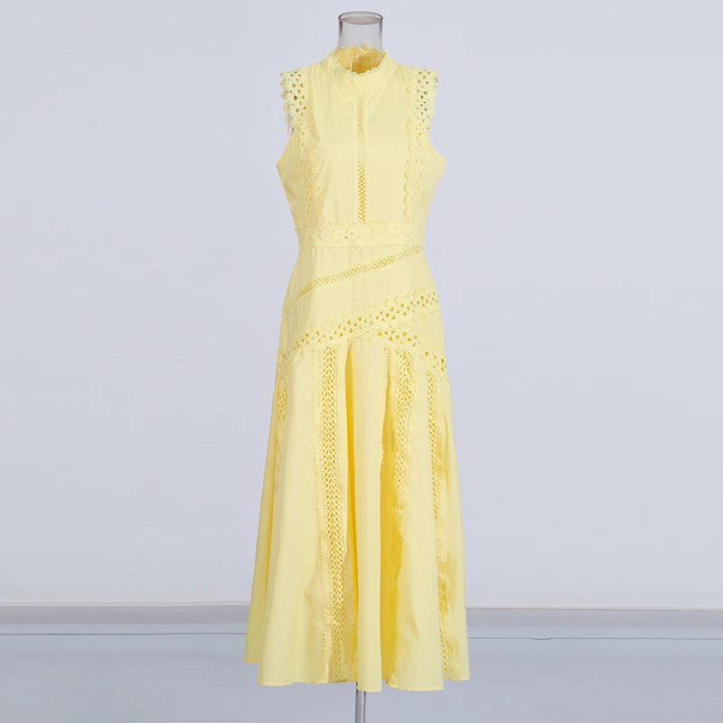 Yellow O Neck Midi Dress Zalia Atelier