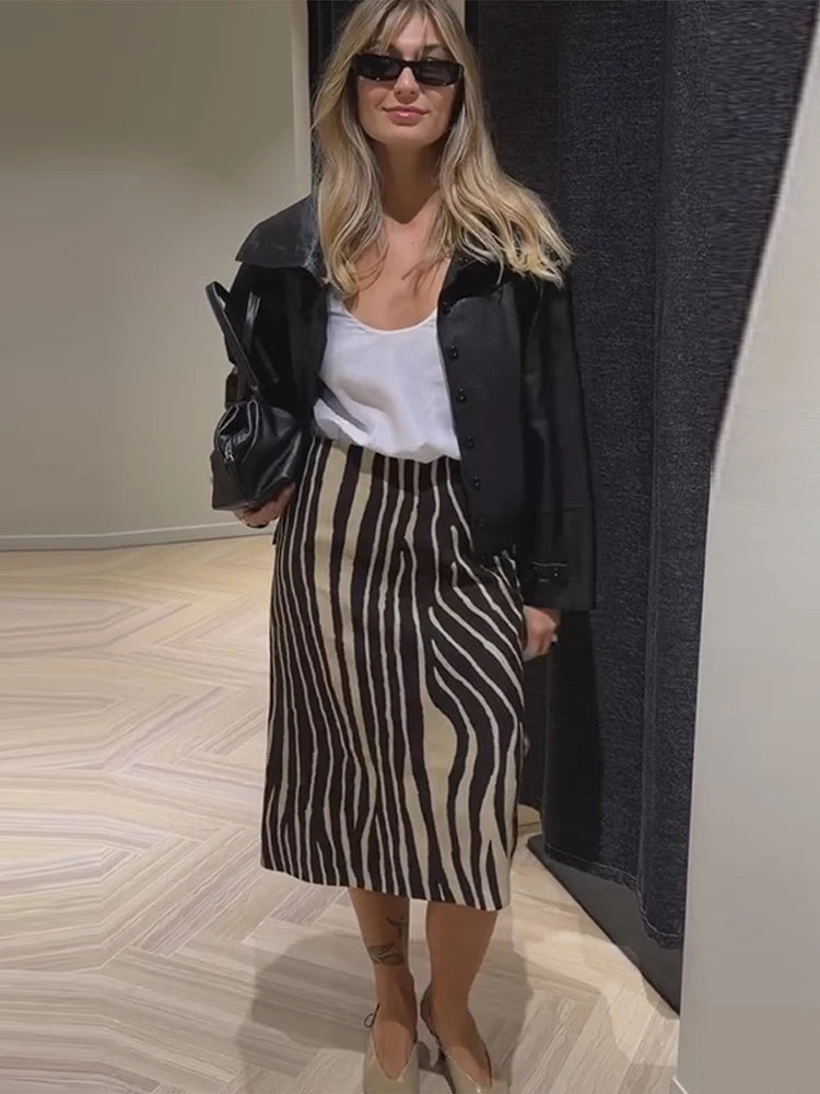 Zebra Print Midi Skirt