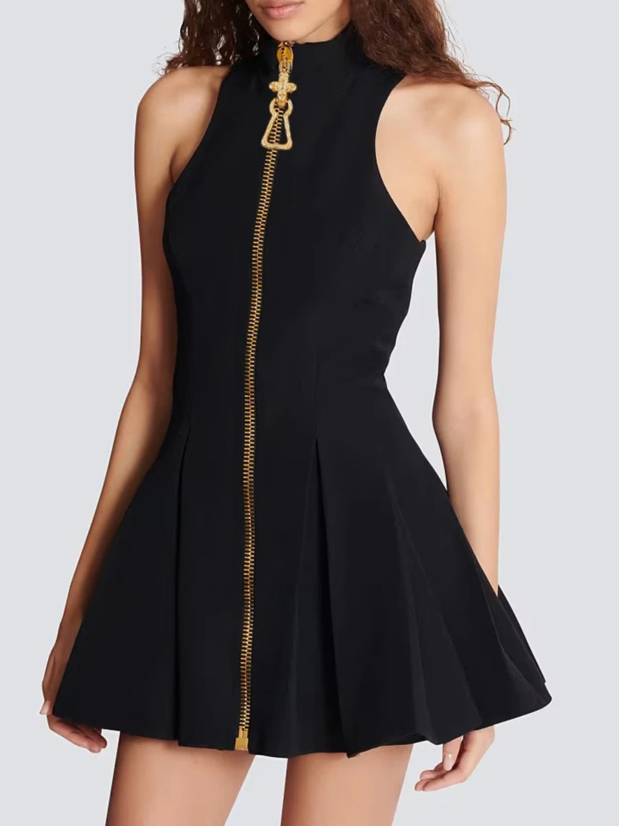 Zipper Applique Mini Dress