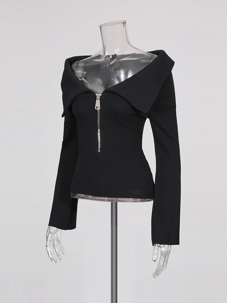 Black Zipper Knit Top | Zalia Atelier