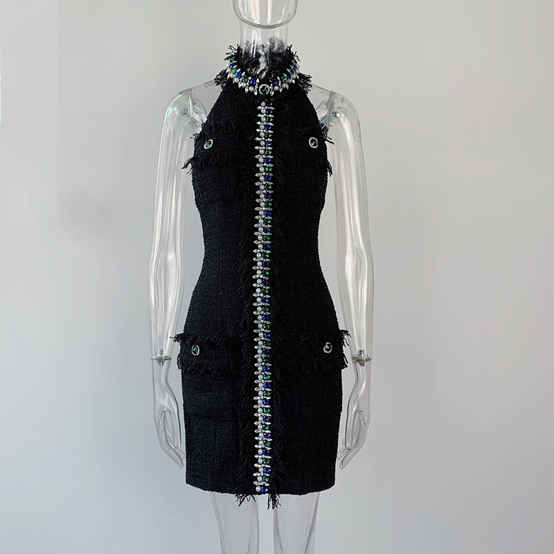 Chrystal Bead Halter Dress | Chic Tweed