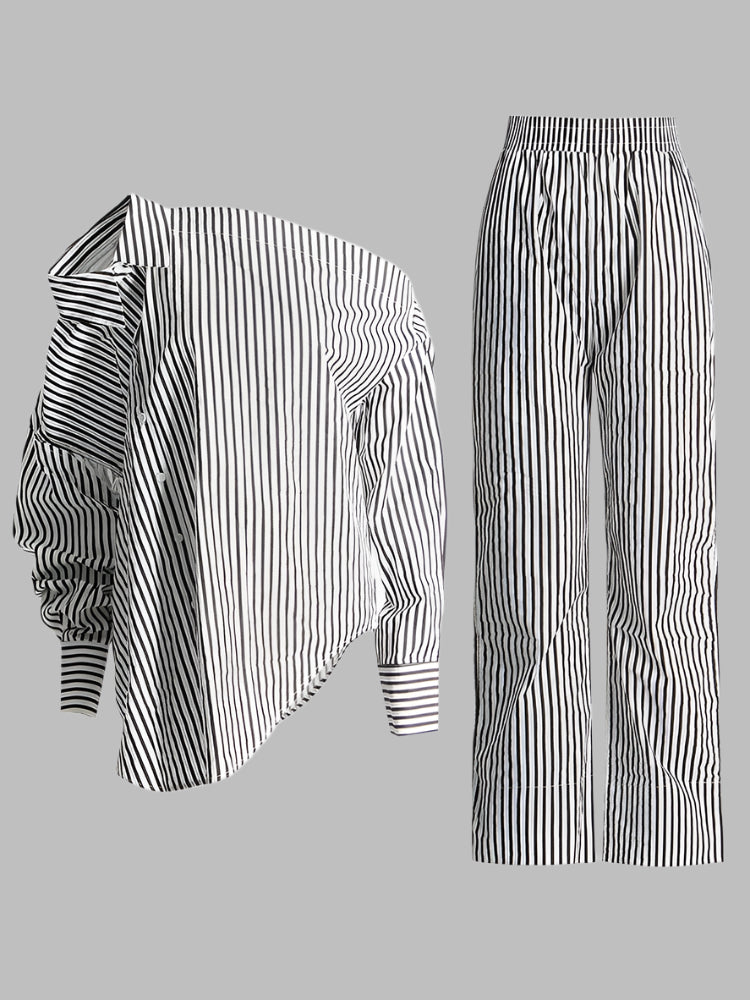 Striped Matching Set | Shoulder Cutout | Chic Street Fashion | Zalia Atelier