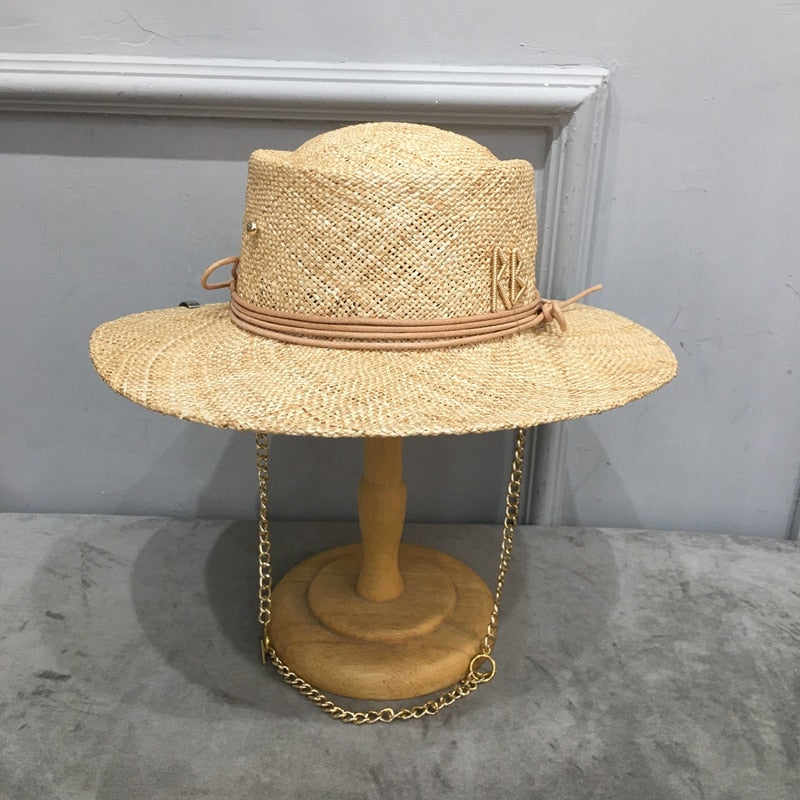 Chic Style Raffia Straw Hat With Chain | Zalia Atelier